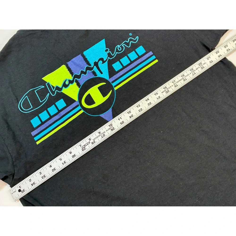 Vintage Champion Men's Black Cotton Graphic T-Shirt Large Retro Unisex Tshirt - Picture 14 of 14
